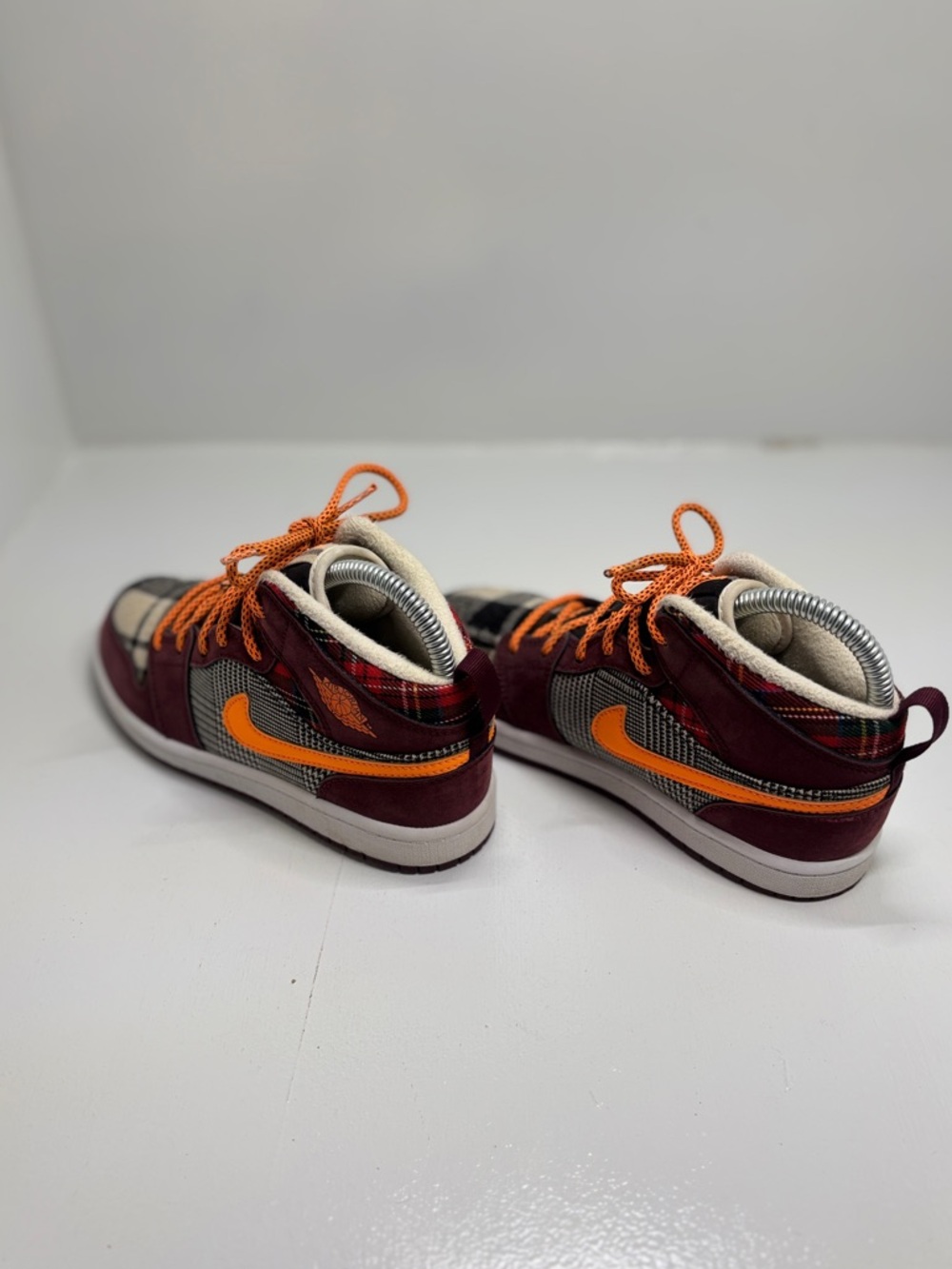 Nike Air Jordan 1 Mid GS Plaid Orange FD5461-608 Youth 3Y Burgundy Wool Sneaker - Picture 5 of 13